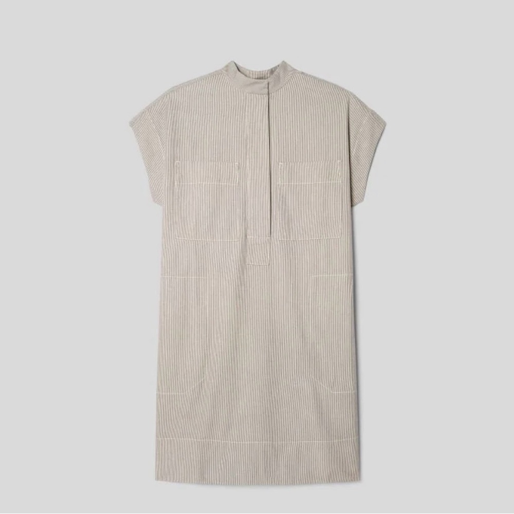 Everlane Easy Workwear Dress - Tan and Navy Stripes - Picture 6 of 9